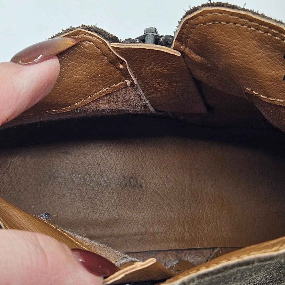 FRYE & CO Rustic Minimalist Suede Ankle Boots Block Heel Side Zip Sz 8.5M Brown‎